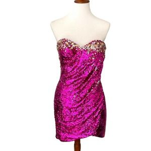 Mac Duggal Pink Strapless Beaded Sequin Cocktail Mini Dress Size 6